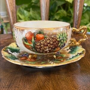 Royal Sealy China Vintage Pineapple, Strawberry, Grapes Teacup & Saucer.